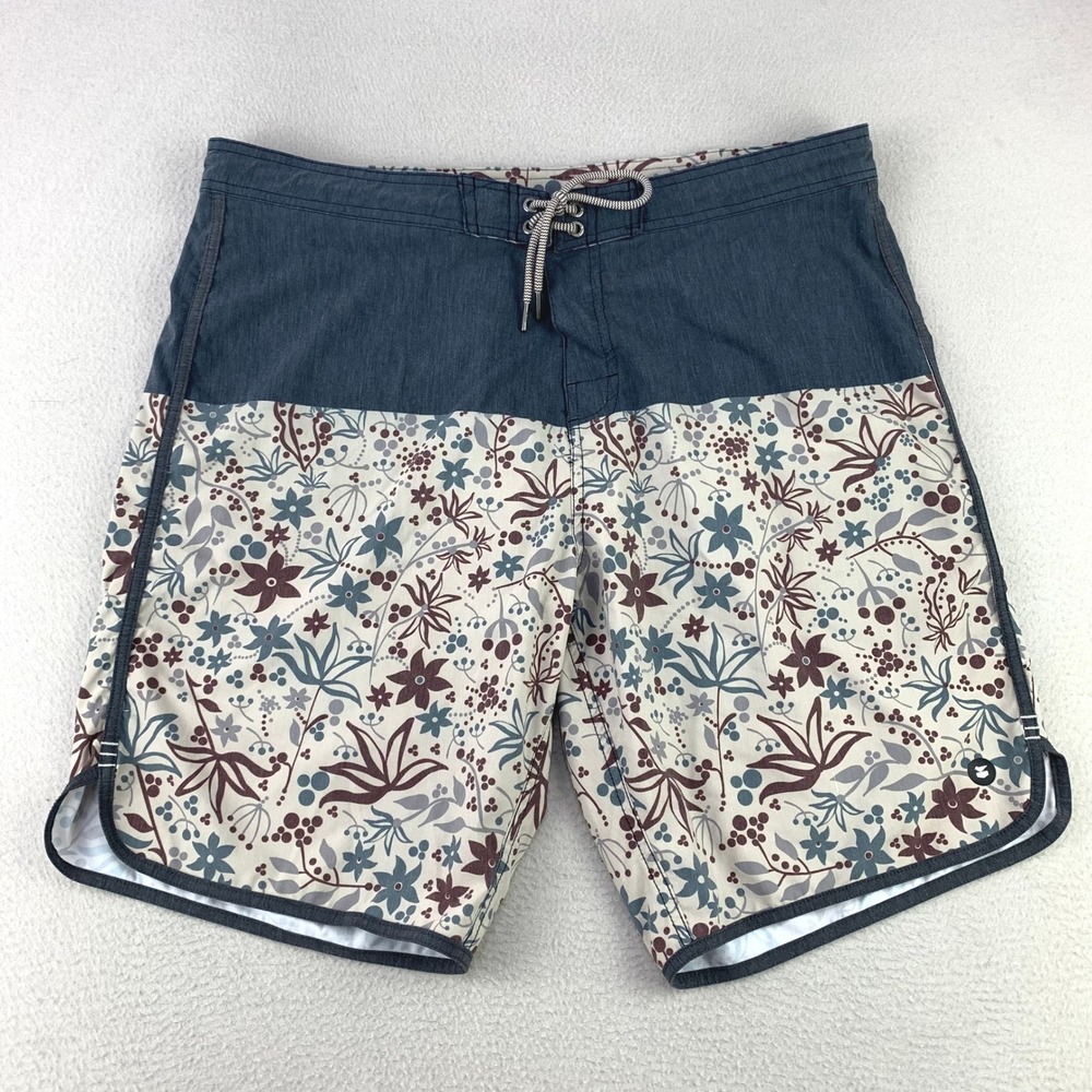 Jetty Board Shorts Mens 38 Blue Tan Floral Swim Trunks Surf Stretch Pockets